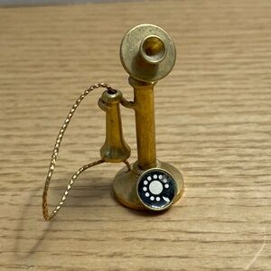 Vintage Dollhouse Miniature Brass Gold Tone Telephone Candlestick Rotary Phone